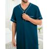 image:imageSWOMOG Mens Nightgown Short Sleeve Lounge Sleep Henley Shirt Pajama Big amp Tall Nightshirt Comfy Nightwear M3XLBlue Green