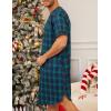 image:imageSWOMOG Mens Nightgown Short Sleeve Lounge Sleep Henley Shirt Pajama Big amp Tall Nightshirt Comfy Nightwear M3XLGreen Black Plaid