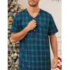 image:imageSWOMOG Mens Nightgown Short Sleeve Lounge Sleep Henley Shirt Pajama Big amp Tall Nightshirt Comfy Nightwear M3XLGreen Black Plaid