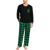 image:imageSWOMOG Mens Pajamas Set Long Sleeve Mens Sleepwear Pj Sets Henley Shirts and Pants Soft 2 Pcs Lounge Sets with PocketsBlack Green Grid