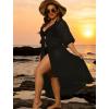 image:imageSWOMOG Women Cover Ups Plus Size Swimsuit Chiffon Kimono Long Cardigan Open Front Bathing Suit Summer Flowy Bikini BeachwearBlack