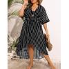 image:imageSWOMOG Women Cover Ups Plus Size Swimsuit Chiffon Kimono Long Cardigan Open Front Bathing Suit Summer Flowy Bikini BeachwearBlack Stripe