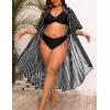 image:imageSWOMOG Women Cover Ups Plus Size Swimsuit Chiffon Kimono Long Cardigan Open Front Bathing Suit Summer Flowy Bikini BeachwearBlack Stripe
