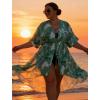 image:imageSWOMOG Women Cover Ups Plus Size Swimsuit Chiffon Kimono Long Cardigan Open Front Bathing Suit Summer Flowy Bikini BeachwearGreen Leaf