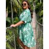 image:imageSWOMOG Women Cover Ups Plus Size Swimsuit Chiffon Kimono Long Cardigan Open Front Bathing Suit Summer Flowy Bikini BeachwearGreen Leaf