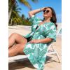 image:imageSWOMOG Women Cover Ups Plus Size Swimsuit Chiffon Kimono Long Cardigan Open Front Bathing Suit Summer Flowy Bikini BeachwearGreen Leaf