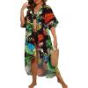 image:imageSWOMOG Women Cover Ups Plus Size Swimsuit Chiffon Kimono Long Cardigan Open Front Bathing Suit Summer Flowy Bikini BeachwearMuticolor Leaf