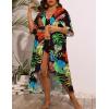 image:imageSWOMOG Women Cover Ups Plus Size Swimsuit Chiffon Kimono Long Cardigan Open Front Bathing Suit Summer Flowy Bikini BeachwearMuticolor Leaf