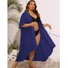 image:imageSWOMOG Women Cover Ups Plus Size Swimsuit Chiffon Kimono Long Cardigan Open Front Bathing Suit Summer Flowy Bikini BeachwearNavy Blue