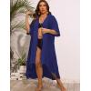 image:imageSWOMOG Women Cover Ups Plus Size Swimsuit Chiffon Kimono Long Cardigan Open Front Bathing Suit Summer Flowy Bikini BeachwearNavy Blue