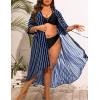 image:imageSWOMOG Women Cover Ups Plus Size Swimsuit Chiffon Kimono Long Cardigan Open Front Bathing Suit Summer Flowy Bikini BeachwearNavy Blue Stripe