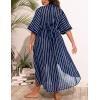 image:imageSWOMOG Women Cover Ups Plus Size Swimsuit Chiffon Kimono Long Cardigan Open Front Bathing Suit Summer Flowy Bikini BeachwearNavy Blue Stripe