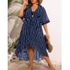 image:imageSWOMOG Women Cover Ups Plus Size Swimsuit Chiffon Kimono Long Cardigan Open Front Bathing Suit Summer Flowy Bikini BeachwearNavy Blue Stripe