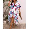 image:imageSWOMOG Women Cover Ups Plus Size Swimsuit Chiffon Kimono Long Cardigan Open Front Bathing Suit Summer Flowy Bikini BeachwearRed Floral