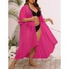 image:imageSWOMOG Women Cover Ups Plus Size Swimsuit Chiffon Kimono Long Cardigan Open Front Bathing Suit Summer Flowy Bikini BeachwearRose Red