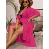 image:imageSWOMOG Women Cover Ups Plus Size Swimsuit Chiffon Kimono Long Cardigan Open Front Bathing Suit Summer Flowy Bikini BeachwearRose Red