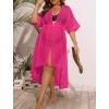 image:imageSWOMOG Women Cover Ups Plus Size Swimsuit Chiffon Kimono Long Cardigan Open Front Bathing Suit Summer Flowy Bikini BeachwearRose Red