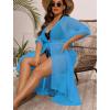 image:imageSWOMOG Women Cover Ups Plus Size Swimsuit Chiffon Kimono Long Cardigan Open Front Bathing Suit Summer Flowy Bikini BeachwearSky Blue