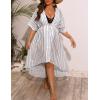 image:imageSWOMOG Women Cover Ups Plus Size Swimsuit Chiffon Kimono Long Cardigan Open Front Bathing Suit Summer Flowy Bikini BeachwearWhite Stripe