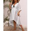 image:imageSWOMOG Women Cover Ups Plus Size Swimsuit Chiffon Kimono Long Cardigan Open Front Bathing Suit Summer Flowy Bikini BeachwearWhite Stripe