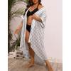 image:imageSWOMOG Women Cover Ups Plus Size Swimsuit Chiffon Kimono Long Cardigan Open Front Bathing Suit Summer Flowy Bikini BeachwearWhite Stripe