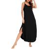 image:imageSWOMOG Women Long Nightgown Pajama Dress Soft Strap Nightdress Summer Sleeveless Nightshirt Lounge Dress with PocketsBlack