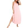 image:imageSWOMOG Women Long Nightgown Pajama Dress Soft Strap Nightdress Summer Sleeveless Nightshirt Lounge Dress with PocketsPink