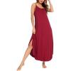 image:imageSWOMOG Women Long Nightgown Pajama Dress Soft Strap Nightdress Summer Sleeveless Nightshirt Lounge Dress with PocketsWine Red
