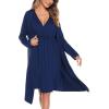 image:imageSWOMOG Women Maternity Nursing Gown and Robe Set 3 in 1 Labor Delivery Nursing Nightgown for Breastfeeding Hospital BathrobeAnavy Blue