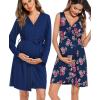 image:imageSWOMOG Women Maternity Nursing Gown and Robe Set 3 in 1 Labor Delivery Nursing Nightgown for Breastfeeding Hospital BathrobeBlue  Red Flower