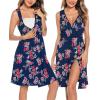 image:imageSWOMOG Women Maternity Nursing Gown and Robe Set 3 in 1 Labor Delivery Nursing Nightgown for Breastfeeding Hospital BathrobeBlue  Red Flower