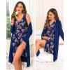image:imageSWOMOG Women Maternity Nursing Gown and Robe Set 3 in 1 Labor Delivery Nursing Nightgown for Breastfeeding Hospital BathrobeBlue  Red Flower
