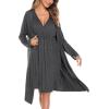 image:imageSWOMOG Women Maternity Nursing Gown and Robe Set 3 in 1 Labor Delivery Nursing Nightgown for Breastfeeding Hospital BathrobeDark Grey