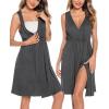 image:imageSWOMOG Women Maternity Nursing Gown and Robe Set 3 in 1 Labor Delivery Nursing Nightgown for Breastfeeding Hospital BathrobeDark Grey