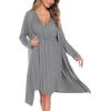 image:imageSWOMOG Women Maternity Nursing Gown and Robe Set 3 in 1 Labor Delivery Nursing Nightgown for Breastfeeding Hospital BathrobeGrey