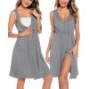 image:imageSWOMOG Women Maternity Nursing Gown and Robe Set 3 in 1 Labor Delivery Nursing Nightgown for Breastfeeding Hospital BathrobeGrey