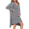 image:imageSWOMOG Women Maternity Nursing Gown and Robe Set 3 in 1 Labor Delivery Nursing Nightgown for Breastfeeding Hospital BathrobeGrey