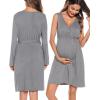 image:imageSWOMOG Women Maternity Nursing Gown and Robe Set 3 in 1 Labor Delivery Nursing Nightgown for Breastfeeding Hospital BathrobeGrey