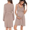 image:imageSWOMOG Women Maternity Nursing Gown and Robe Set 3 in 1 Labor Delivery Nursing Nightgown for Breastfeeding Hospital BathrobeLight Brown