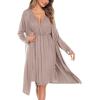 image:imageSWOMOG Women Maternity Nursing Gown and Robe Set 3 in 1 Labor Delivery Nursing Nightgown for Breastfeeding Hospital BathrobeLight Brown