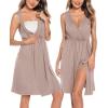 image:imageSWOMOG Women Maternity Nursing Gown and Robe Set 3 in 1 Labor Delivery Nursing Nightgown for Breastfeeding Hospital BathrobeLight Brown