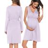 image:imageSWOMOG Women Maternity Nursing Gown and Robe Set 3 in 1 Labor Delivery Nursing Nightgown for Breastfeeding Hospital BathrobeLilac