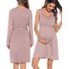 image:imageSWOMOG Women Maternity Nursing Gown and Robe Set 3 in 1 Labor Delivery Nursing Nightgown for Breastfeeding Hospital BathrobeLtaro Purple