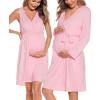 image:imageSWOMOG Women Maternity Nursing Gown and Robe Set 3 in 1 Labor Delivery Nursing Nightgown for Breastfeeding Hospital BathrobePink