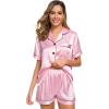 image:imageSWOMOG Women Pajamas Set Silk Satin Short Sleeve Sleepwear Button Down Loungewear Pjs Rose Pink