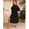 image:imageSWOMOG Women Plus Size Cover Ups Swimsuit VNeck Batwing Sleeve Pleated Waist Cover Ups Chiffon Summer Bikini BathingBlack