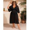 image:imageSWOMOG Women Plus Size Cover Ups Swimsuit VNeck Batwing Sleeve Pleated Waist Cover Ups Chiffon Summer Bikini BathingBlack