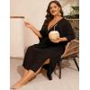 image:imageSWOMOG Women Plus Size Cover Ups Swimsuit VNeck Batwing Sleeve Pleated Waist Cover Ups Chiffon Summer Bikini BathingBlack