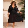 image:imageSWOMOG Women Plus Size Cover Ups Swimsuit VNeck Batwing Sleeve Pleated Waist Cover Ups Chiffon Summer Bikini BathingBlack