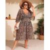 image:imageSWOMOG Women Plus Size Cover Ups Swimsuit VNeck Batwing Sleeve Pleated Waist Cover Ups Chiffon Summer Bikini BathingBlack Leopard